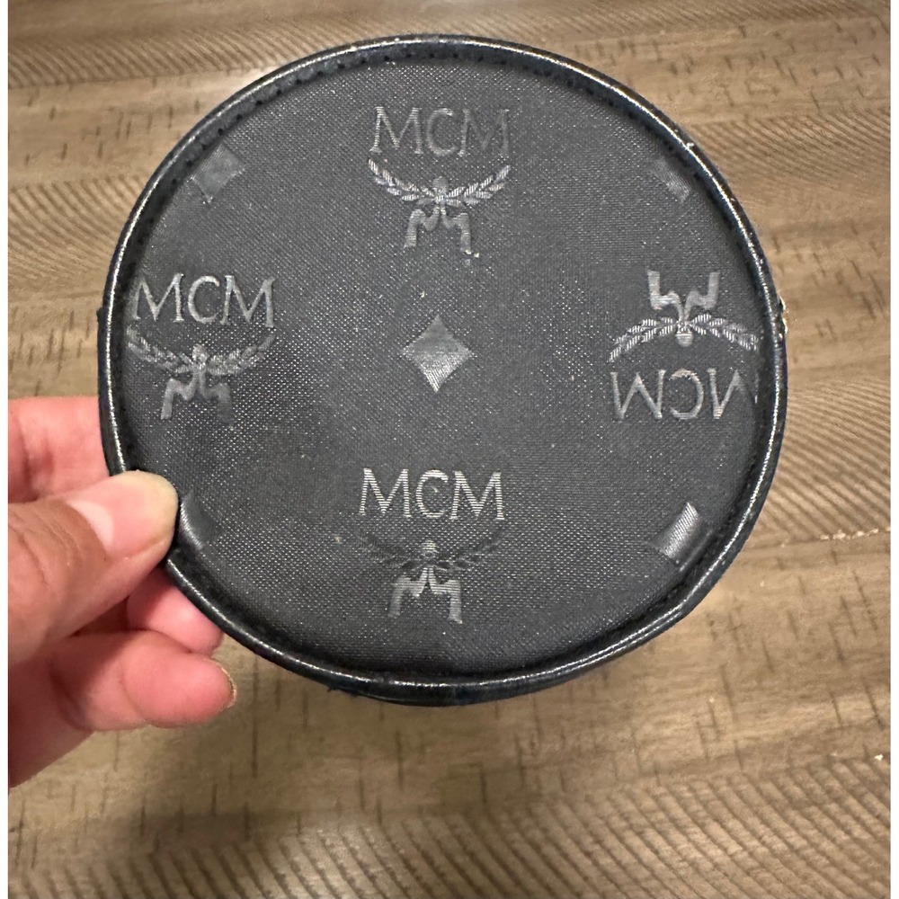 Vintage Authentic MCM Black Monogram Round Coin Purse / Mini Pouch